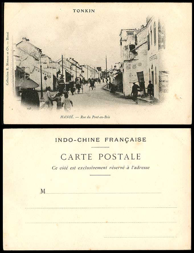 Indo-China Old UB Postcard Tonkin Hanoi Rue du Pont-en-Bois Native Street Scene