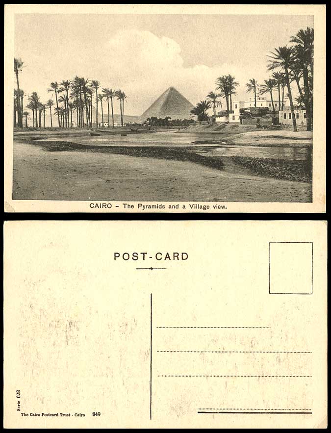 Egypt Old Postcard Cairo Pyramids, A Village View Palm Trees Nil Nile River Giza