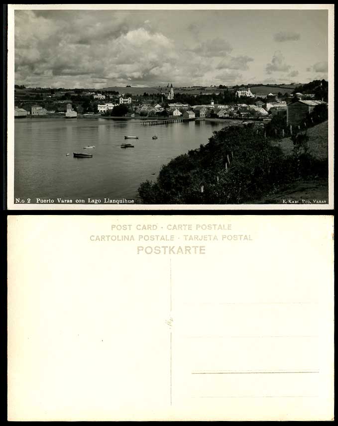 Chile Old Real Photo Postcard Puerto Varas con Lago Llanquihue Lake, Boats, Pier
