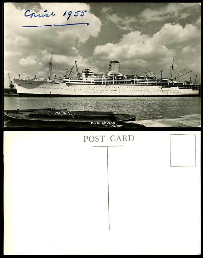 P. & O. CHUSAN Cruise Liner 1955 Old Real Photo Postcard Steamer Steam Ship Boat