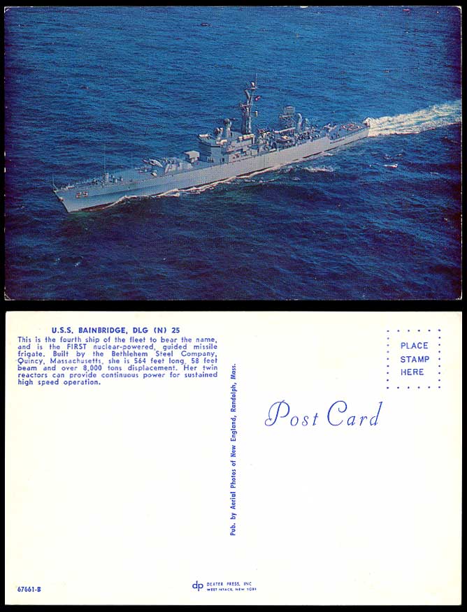 U.S.S. Bainbridge Dlg N25 Battleship Military Vessel Warship Old Colour Postcard
