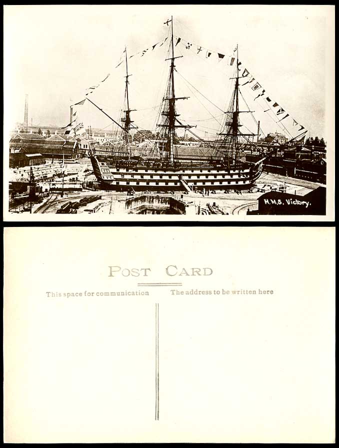H.M.S. Victory SHIP in Dry Dock, Royal Navy Warship Battleship Old R.P. Postcard