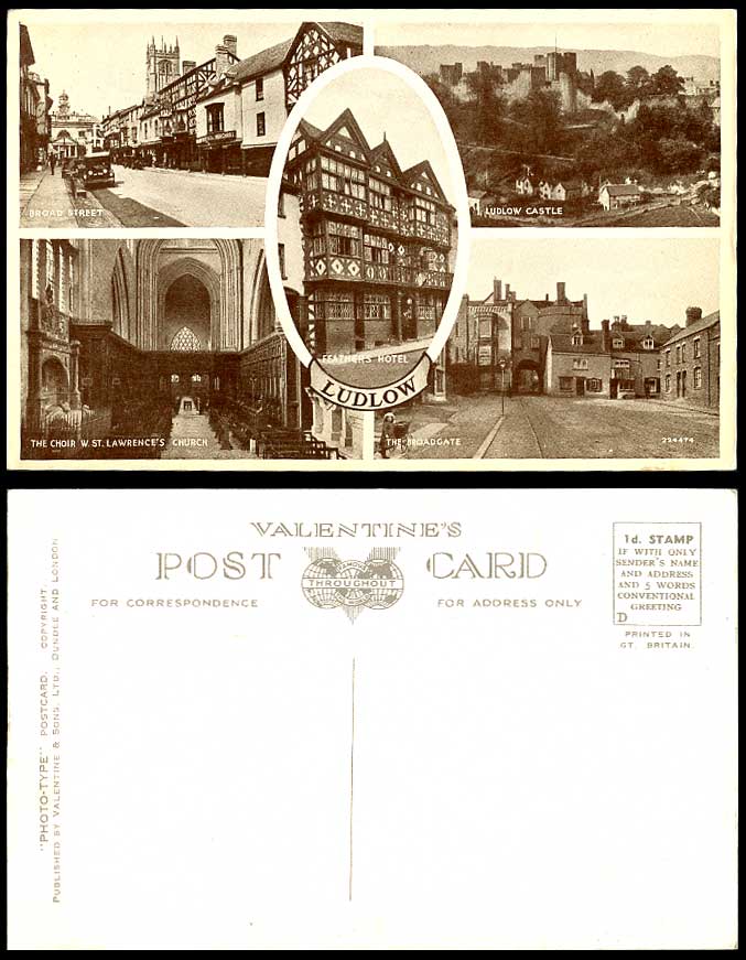 Shropshire Old Postcard Ludlow Broad Street Castle Feathers Hotel Broadgate, etc