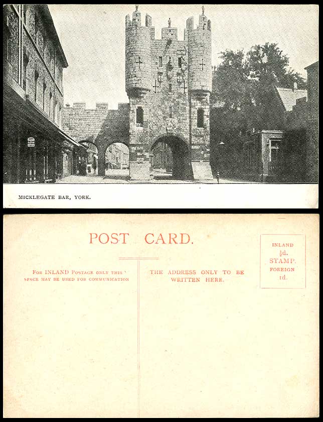 York Micklegate Bar, Gate Gates, Street Scene, Shops, Boy Yorkshire Old Postcard