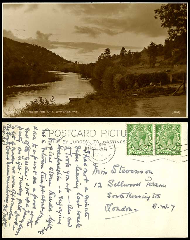 Symonds Yat, Evening on The Wye River 1930 Old Real Photo Postcard Judges' 3444