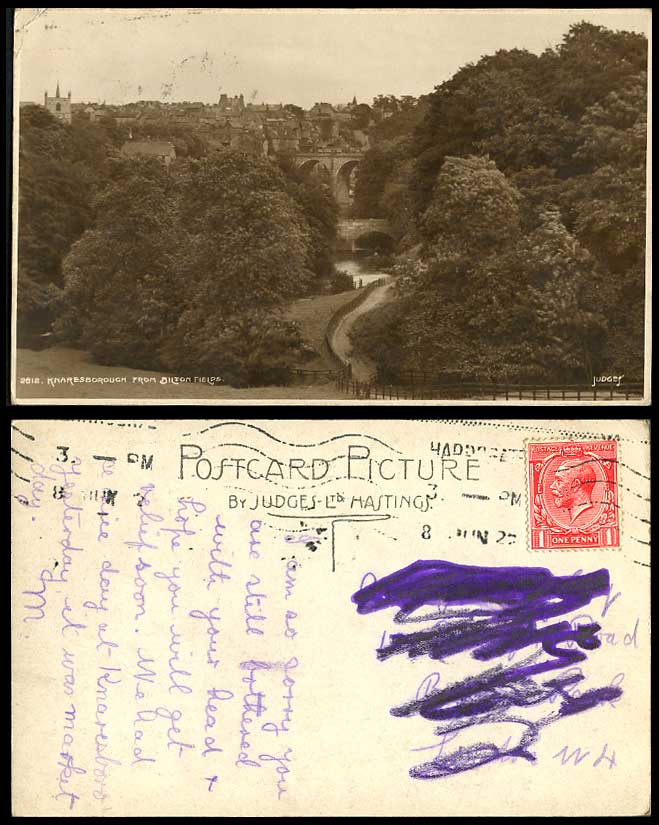 Knaresborough from Bilton Fields, Bridges Yorkshire Old RP Postcard Judges' 2612