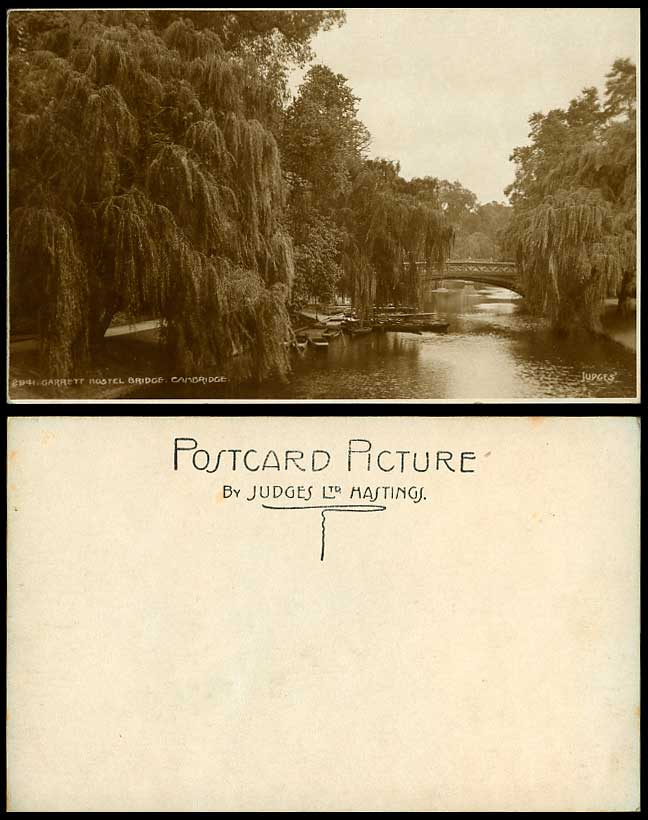 Cambridge Garrett Hostel Bridge River Scene Boats Old R.P. Postcard Judges' 2941