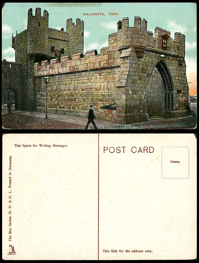 Yorkshire WALMGATE BAR Gate, Towers & Street Scene, Man York Old Colour Postcard