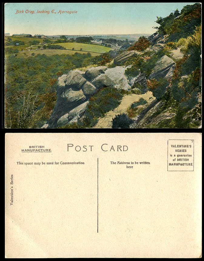 Yorkshire Old Colour Postcard Birk Crag Looking E. East Birkcragg Rocks Panorama