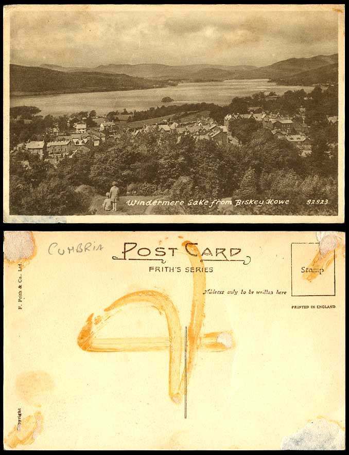 Windermere Lake from Biskey Howe Panorama, Boy, Girl Frith's Series Old Postcard