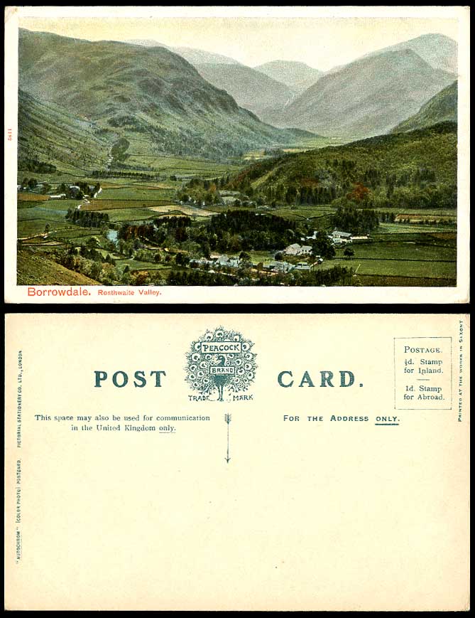 BORROWDALE Rosthwaite Valley Mountains Panorama Cumbria Lake Old Colour Postcard