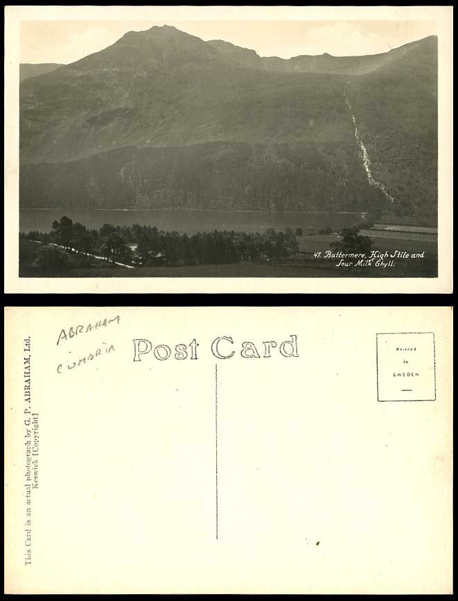 Buttermere High Stile and Sour Milk Ghyll, Lake District Old Real Photo Postcard