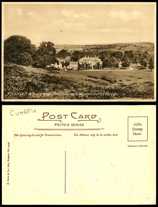 Alfoxton House & Park, Where Poet Wordsworth Lived Holford Somerset Old Postcard