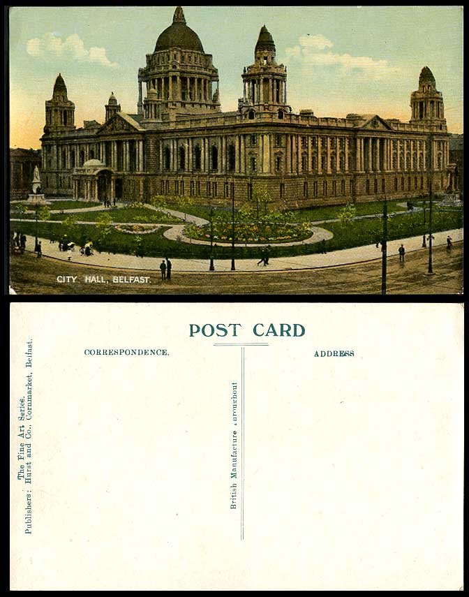 Northern Ireland Belfast CITY HALL, Garden Statue Co. Antrim Old Colour Postcard