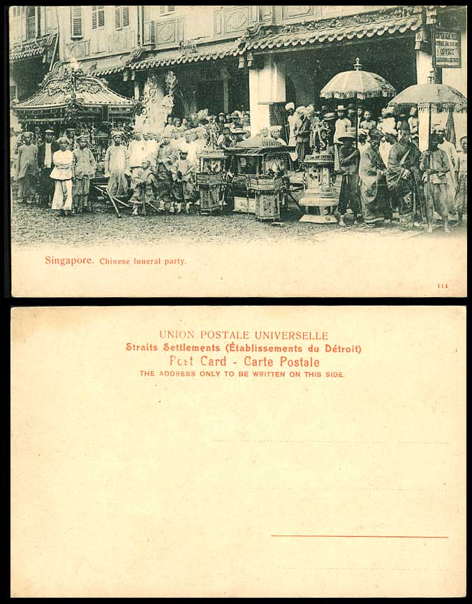 Singapore Old Postcard Chinese Funeral Party, Hearse Street Malay Monks Boys Men