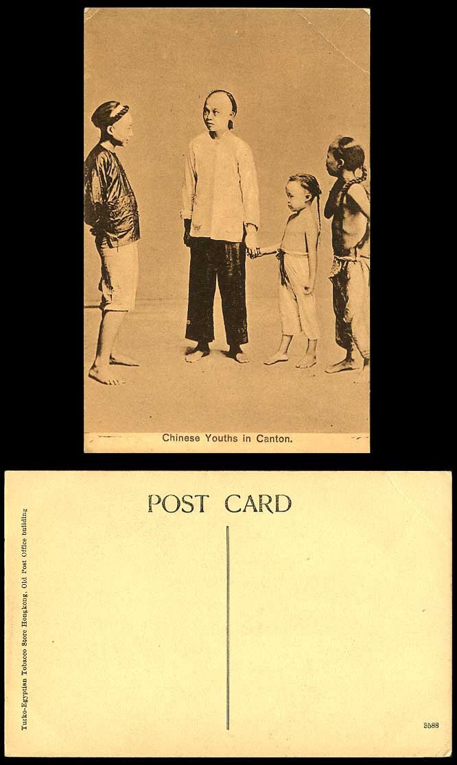 China Old Postcard Native Chinese Youths in Canton Chinaman Children Little Boys