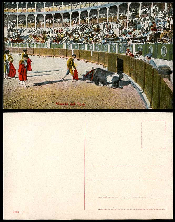 Spain Old Postcard Muerte del Toro Bull Torero Bullring Bullfighting Bullfighter
