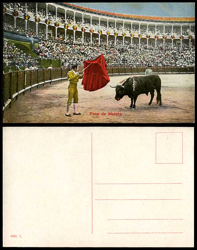 Spain Old Postcard Pase de Muleta Bull Torero Bullring Bullfighting Bullfighters