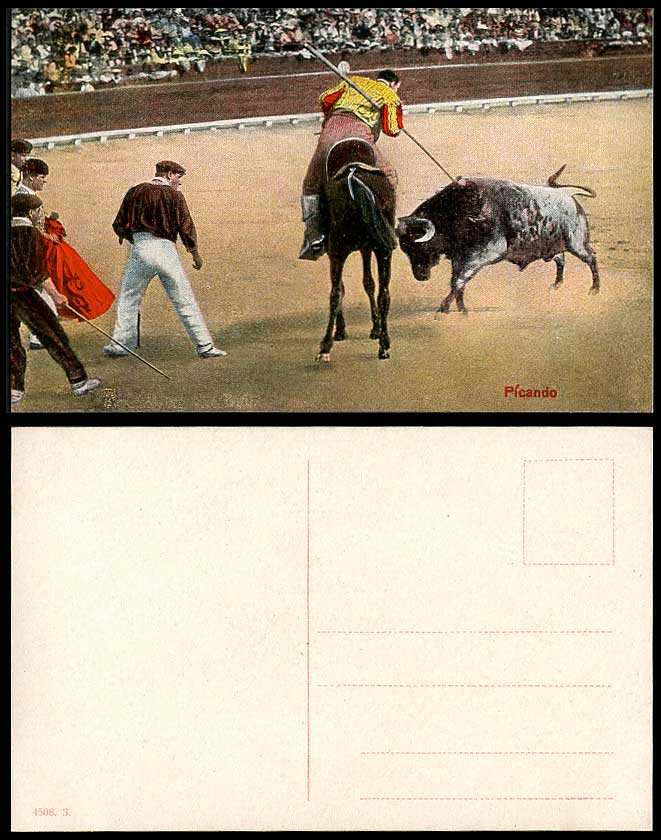 Spain Old Colour Postcard Picando, Bull Torero Bullring Bullfighting Bullfighter