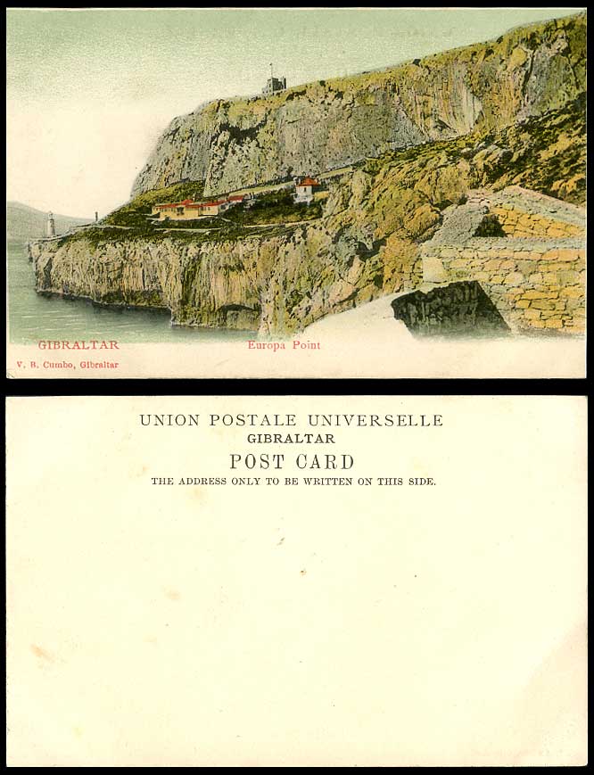 Gibraltar Old Colour Undivided Back Postcard Lighthouse EUROPA POINT Cliffs Rock