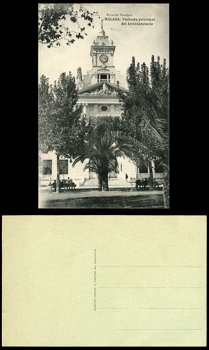 Spain Old Spanish Postcard MALAGA Ayuntamiento City Hall Town Hall & Clock Tower