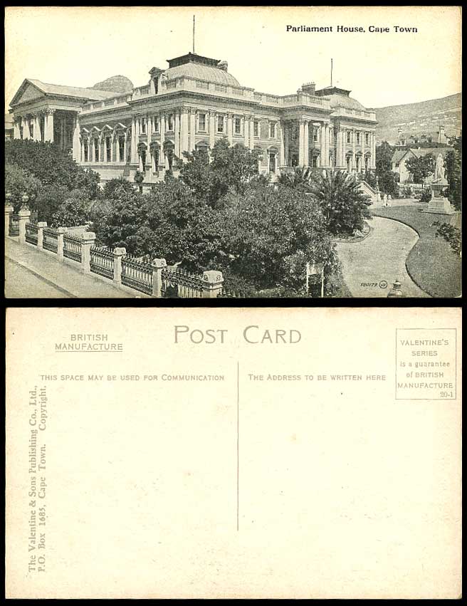 South Africa Old Postcard Parliament House Cape Town QueenVictoria Statue Garden