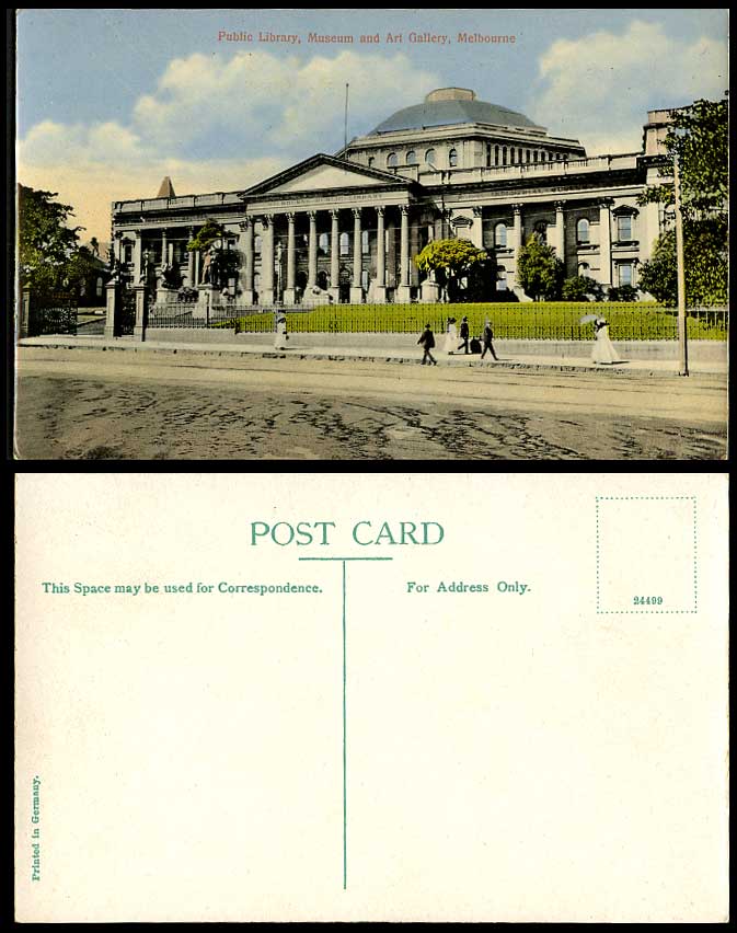 Australia Old Postcard Public Library, Museum, Art Gallery, Entrance Gate Street