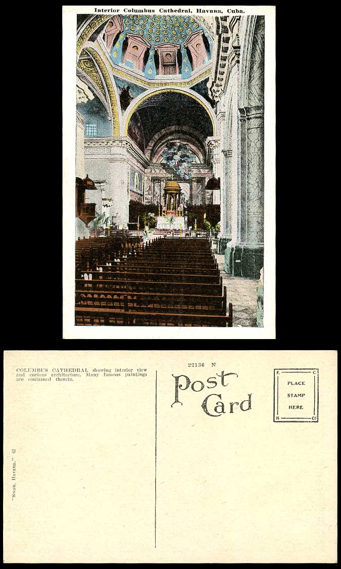 Cuba Havana Interior Columbus Cathedral Church Curious Architecture Old Postcard