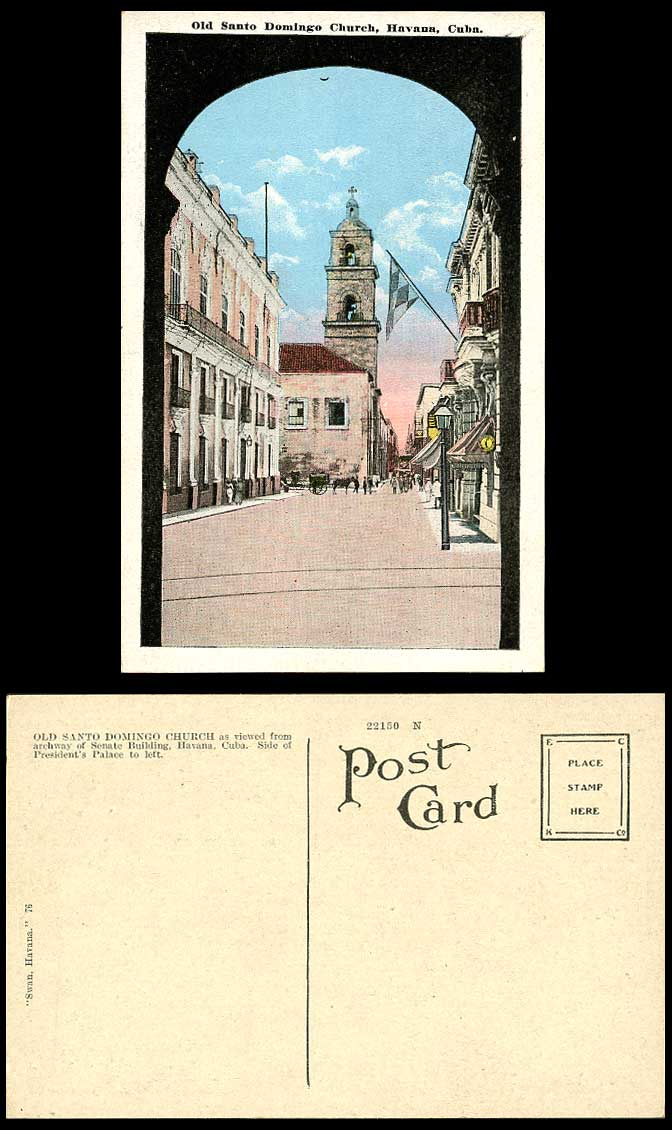 Cuba Havana Old Santo Domingo Church, Bell Tower Archway Street Vintage Postcard