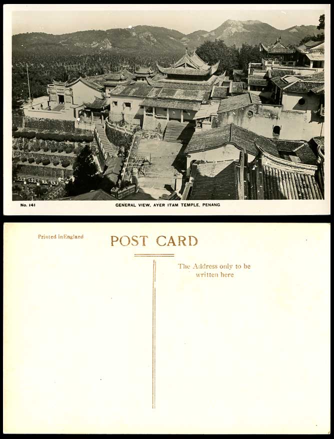 Penang Old Real Photo Postcard Ayer Itam Temple, General View Panorama Mountains