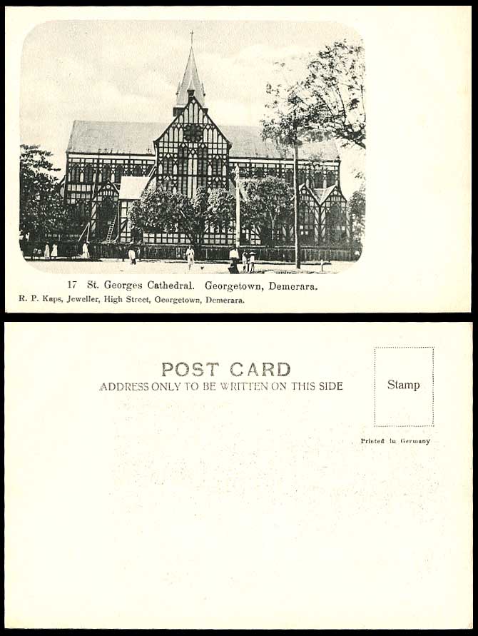British Guiana Demerara Georgetown St. Georges Cathedral, Street Old UB Postcard