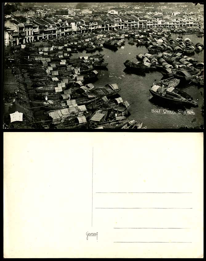 Singapore Old RP Postcard BOAT QUAY Harbour Native Sampans Boats Bird's Eye View