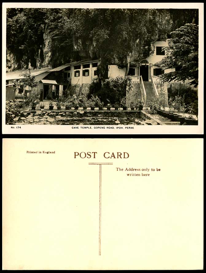 Perak, Ipoh Old Real Photo Postcard Cave Temple, Gopeng Road, Lotus Flowers Pond