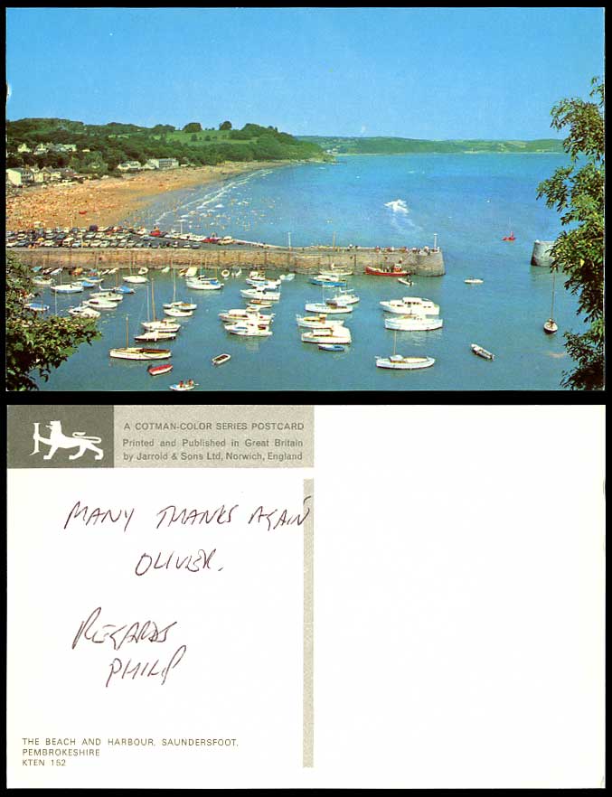 Saundersfoot Beach & Harbour Boats Yachts Pier Jetty Sea, Pembrokeshire Postcard