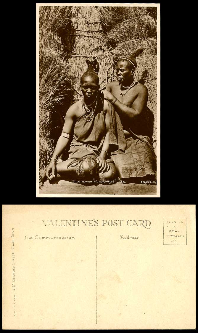 South Africa Zulus, Native Zulu Women Hairdressing Hairdresser Old R.P. Postcard