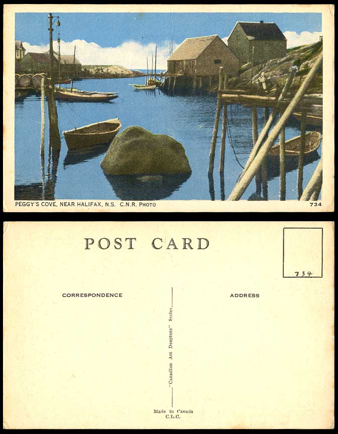 Canada Old Postcard Peggy's Cove nr. Halifax N.S. Fishing Boats Houses on Stilts