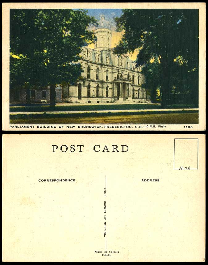 Canada Old Colour Postcard Parliament Building of New Brunswick Fredericton N.B.
