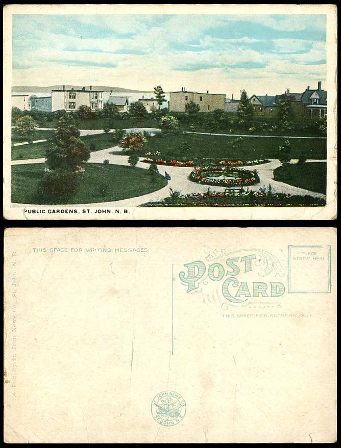 Canada Old Colour Postcard Public Gardens Gdn. Saint St. John N.B. New Brunswick