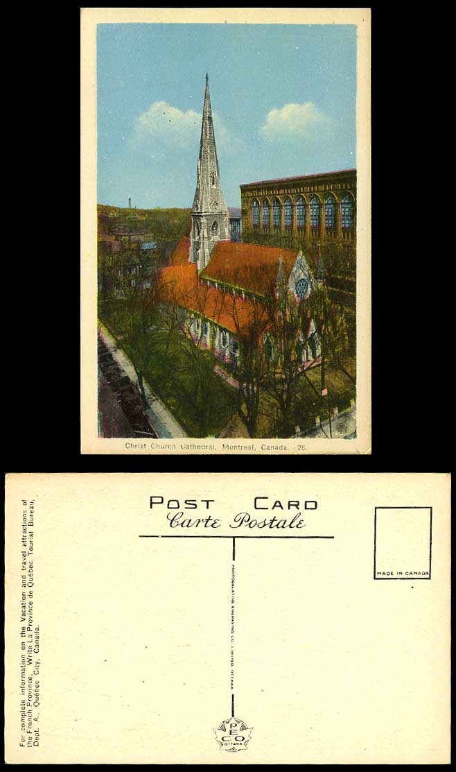 Canada Old Colour Postcard Christ Church of England Cathedral Building, Montreal