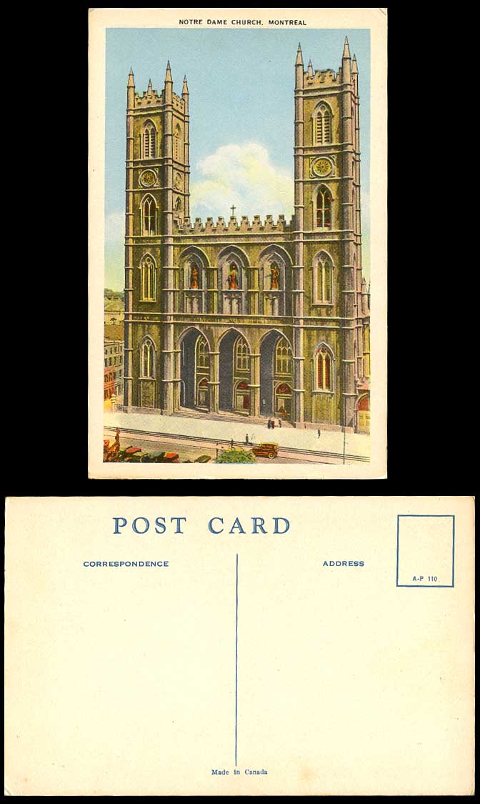 Canada Old Colour Postcard Eglise Notre Dame Church Montreal Street Scene & Cars