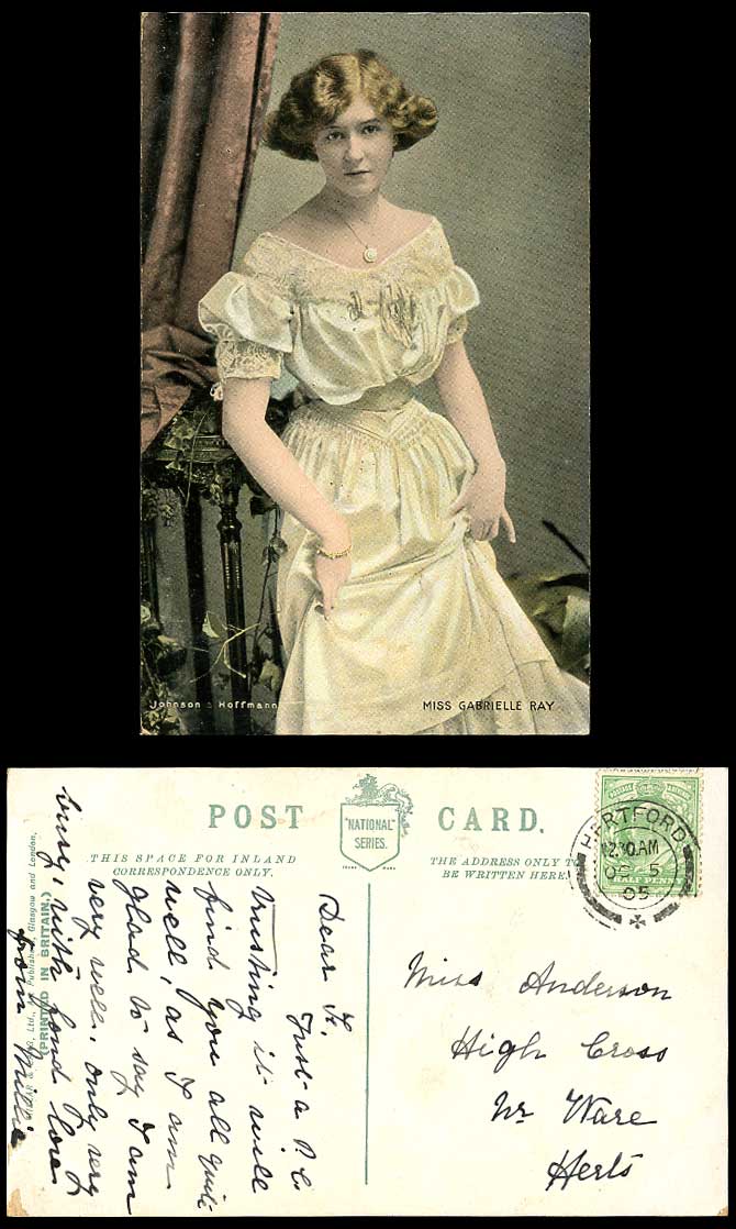 Edwardian British Actress Miss GABRIELLE RAY, Necklace 1905 Old Colour Postcard