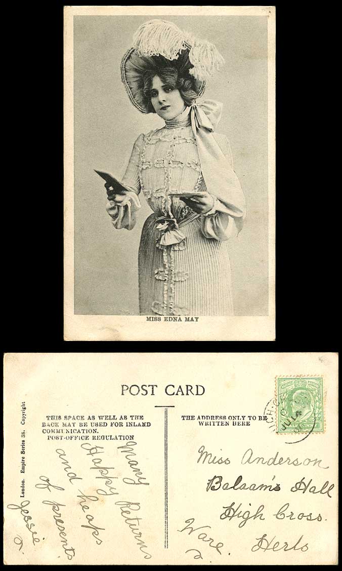 American Actress Singer MISS EDNA MAY E. Pettie Stage Costumes 1906 Old Postcard
