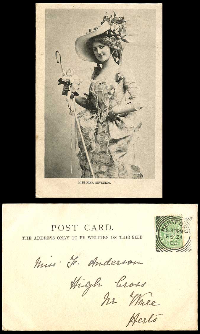 Edwardian Actress Miss NINA SEVENING - Glamour Lady Woman 1905 Old U.B. Postcard