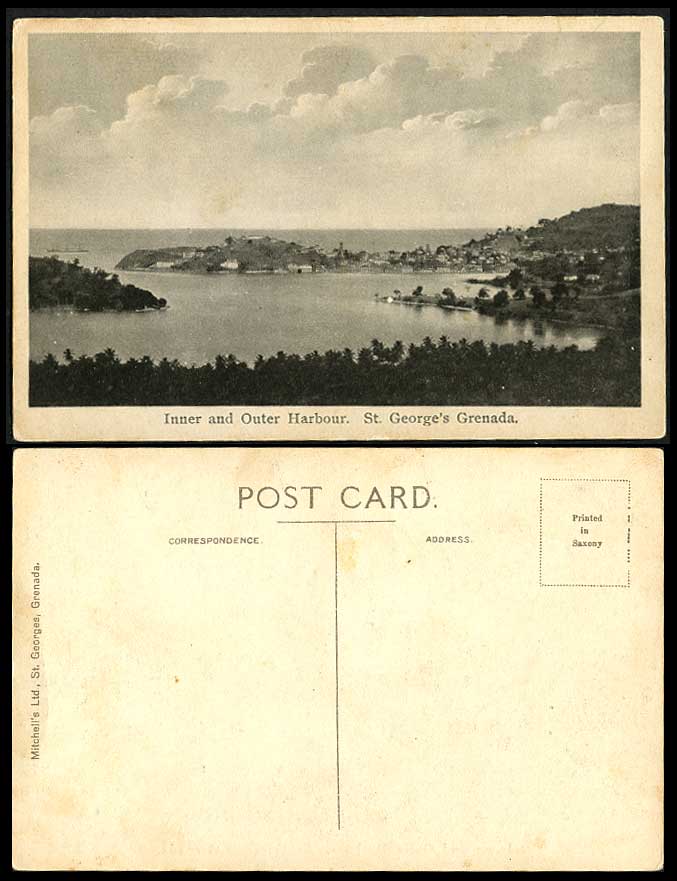 Grenada Old Postcard Inner and Outer Harbour St. George's, Panorama General View