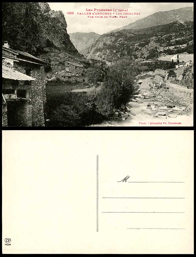 Andorra Old Postcard Les Escaldas, Vue prise du Vieux Pont, View from Old Bridge