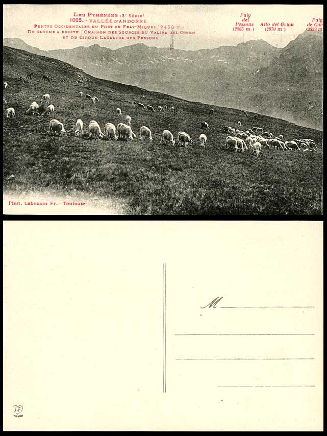 Andorra Old Postcard SHEEP, Port de Fray-Miquel Cirque Lacustre des Pessons Puig