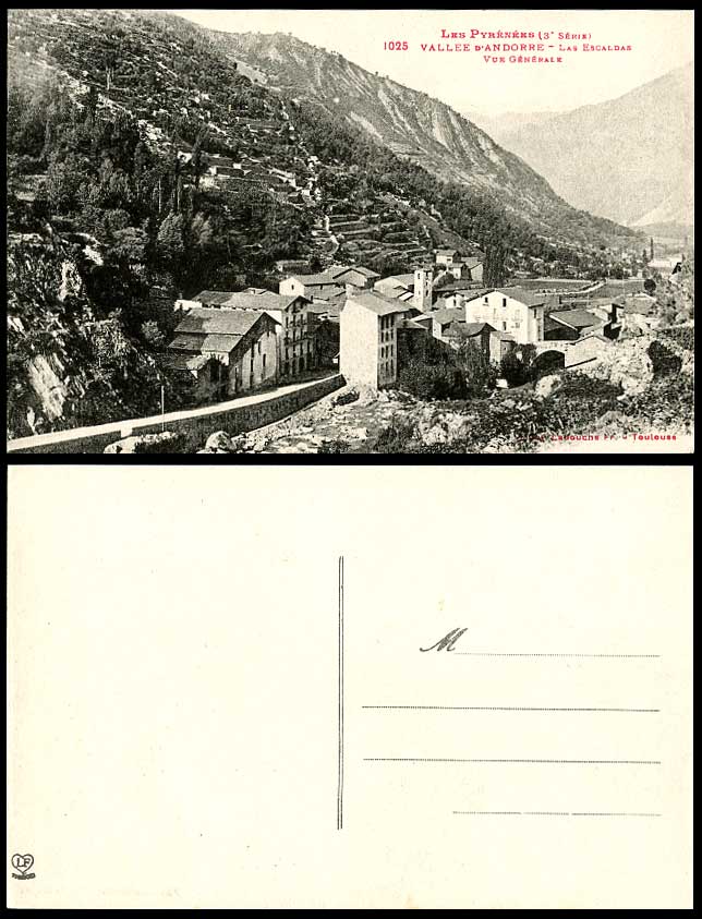 Andorra Old Postcard Les Escaldas Vue Generale General View, Bridge Street Scene