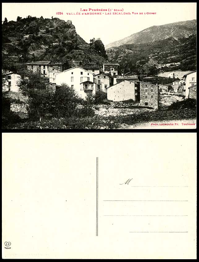 Andorra Old Postcard Les Escaldas Vue de l'Ouest View West Bridge Mountains 1024