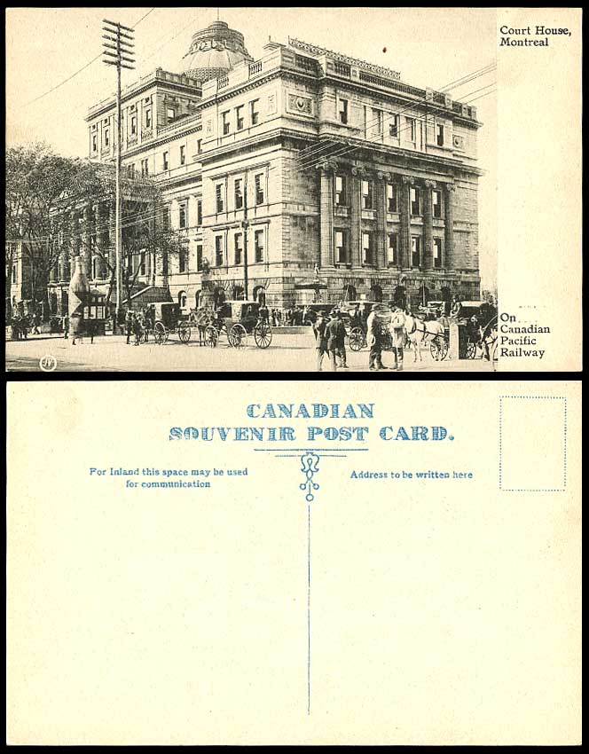 Canada Old Postcard COURT HOUSE Montreal, Street Scene Large Bottle Horses Carts