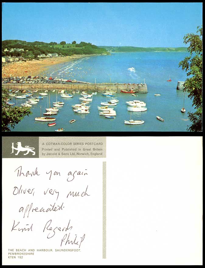 Saundersfoot, Beach and Harbour, Boats Yachts Pier Jetty, Pembrokeshire Postcard